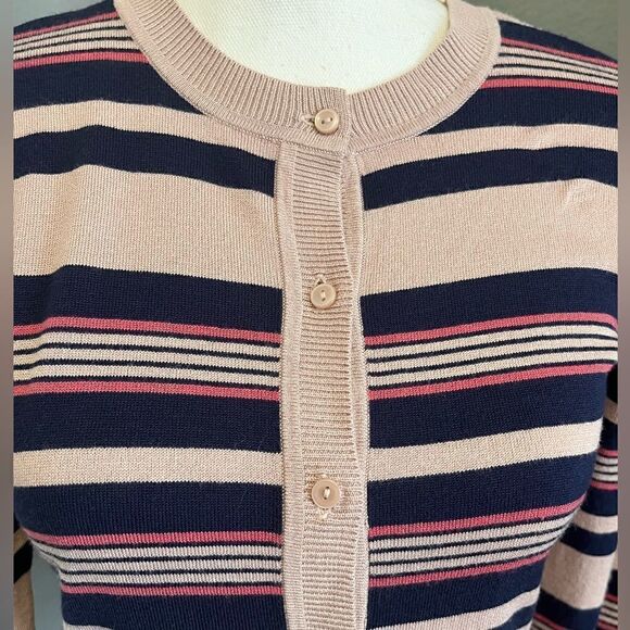Halogen Striped Crewneck Cardigan  - Picture 5 of 11
